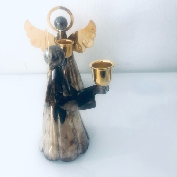 VINTAGE BRASS ANGEL CANDLEHOLDERS SILVER GOLD SET - Picture 6 of 8